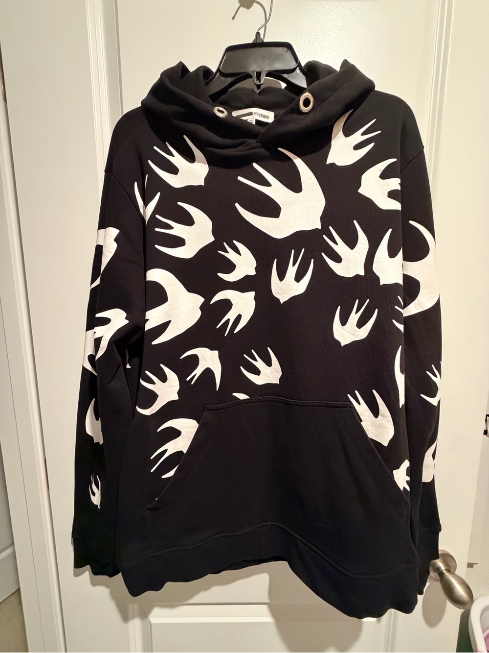 Alexander McQueen Black Hoodie with White Swallow Print